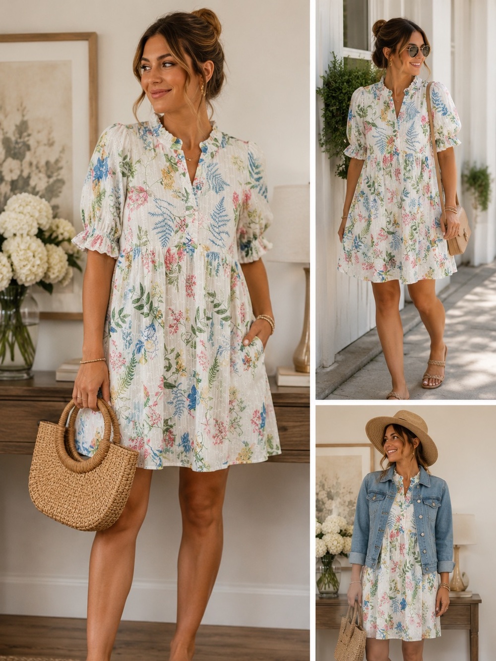 Hayden White Floral Embroidered Dress - Pink, Blue & Green Print